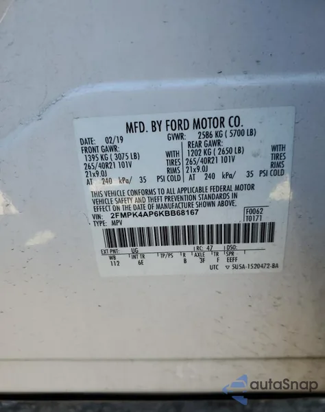 2019 Ford Edge St z USA, uszkodzony, nr VIN 2FMPK4AP6KBB68167